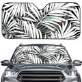 Black White Tropical Leaf Pattern Print Car Windshield Sun Shade