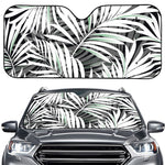 Black White Tropical Leaf Pattern Print Car Windshield Sun Shade