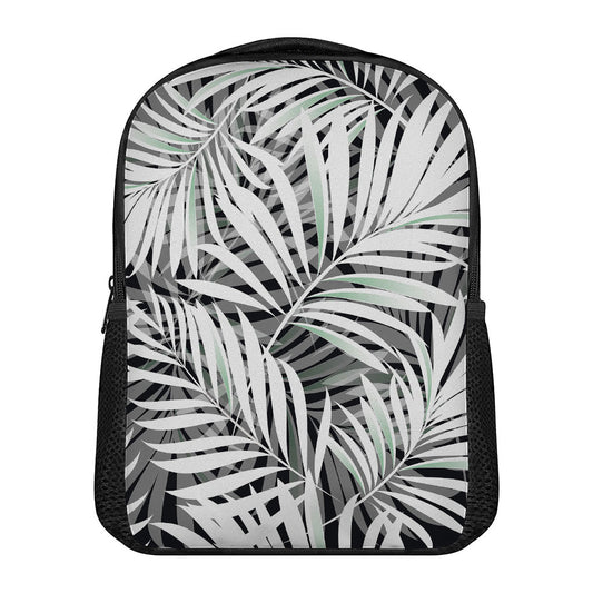 Black White Tropical Leaf Pattern Print Casual Backpack
