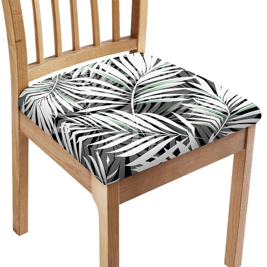 Black White Tropical Leaf Pattern Print Chair Cushion Cover