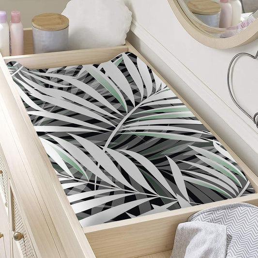 Black White Tropical Leaf Pattern Print Changing Pad Cover