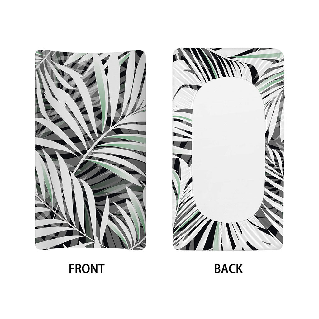 Black White Tropical Leaf Pattern Print Changing Pad Cover