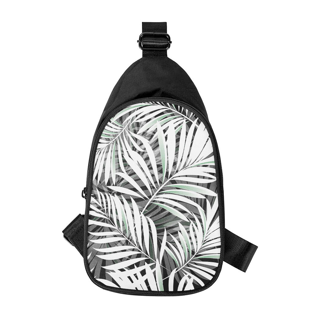 Black White Tropical Leaf Pattern Print Chest Bag