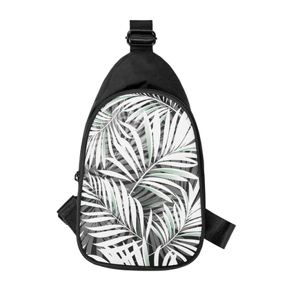 Black White Tropical Leaf Pattern Print Chest Bag