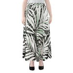 Black White Tropical Leaf Pattern Print Chiffon Maxi Skirt