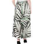 Black White Tropical Leaf Pattern Print Chiffon Maxi Skirt