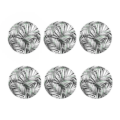 Black White Tropical Leaf Pattern Print Coaster Set