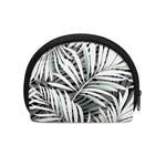 Black White Tropical Leaf Pattern Print Coin Purse