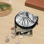 Black White Tropical Leaf Pattern Print Coin Purse