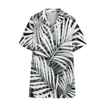 Black White Tropical Leaf Pattern Print Cotton Hawaiian Shirt
