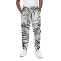 Black White Tropical Leaf Pattern Print Cotton Sweatpants