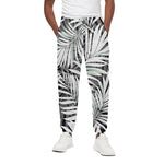 Black White Tropical Leaf Pattern Print Cotton Pants