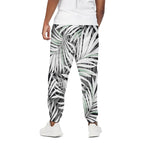 Black White Tropical Leaf Pattern Print Cotton Pants