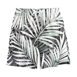 Black White Tropical Leaf Pattern Print Cotton Shorts