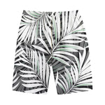 Black White Tropical Leaf Pattern Print Cotton Shorts