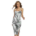 Black White Tropical Leaf Pattern Print Cross Back Cami Dress