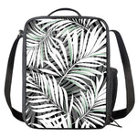 Black White Tropical Leaf Pattern Print Crossbody Lunch Bag