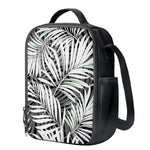 Black White Tropical Leaf Pattern Print Crossbody Lunch Bag
