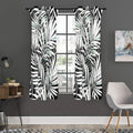 Black White Tropical Leaf Pattern Print Grommet Curtain Panels