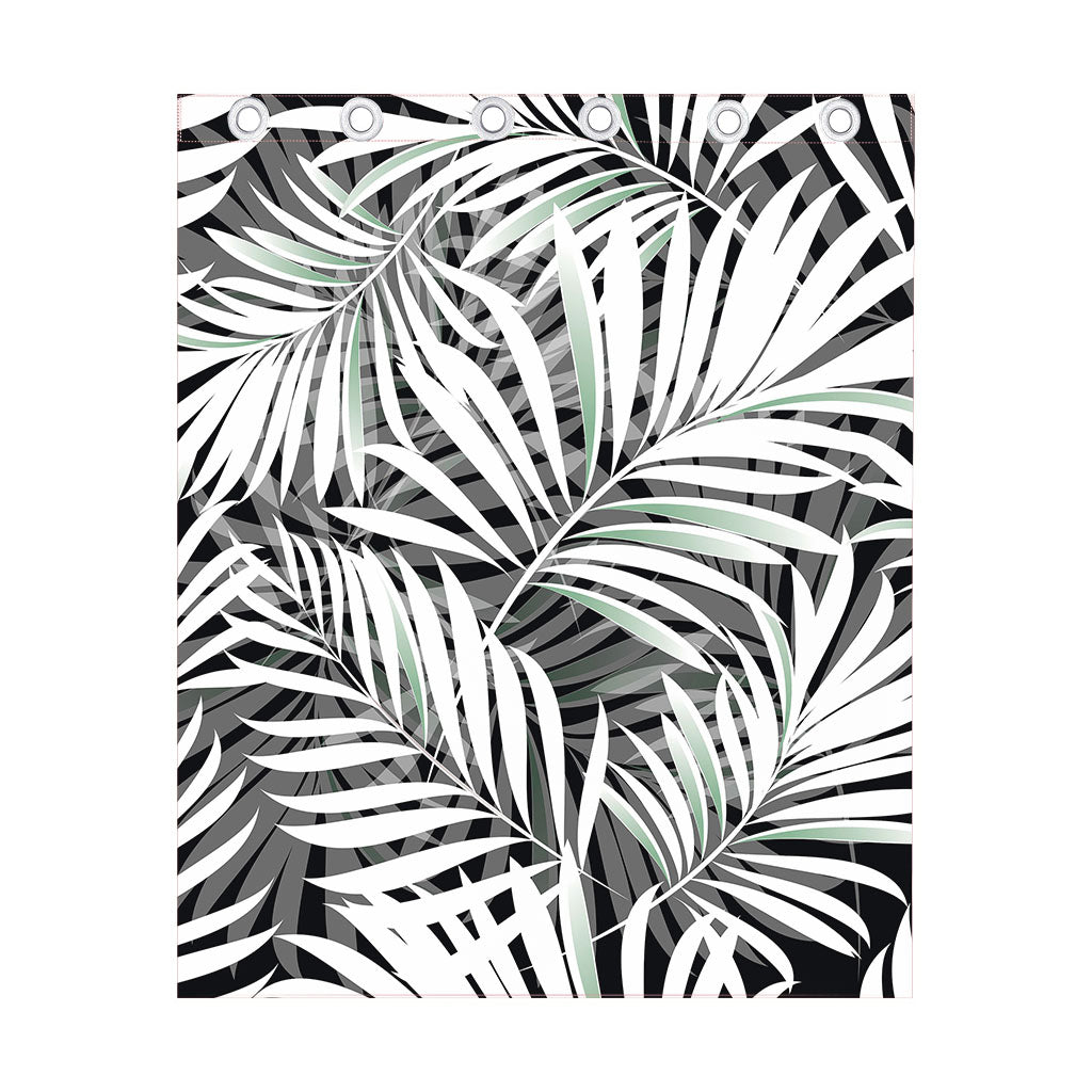 Black White Tropical Leaf Pattern Print Curtain