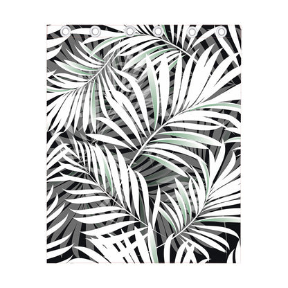 Black White Tropical Leaf Pattern Print Curtain