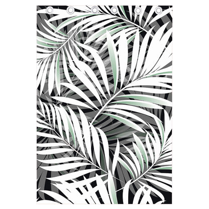 Black White Tropical Leaf Pattern Print Curtain