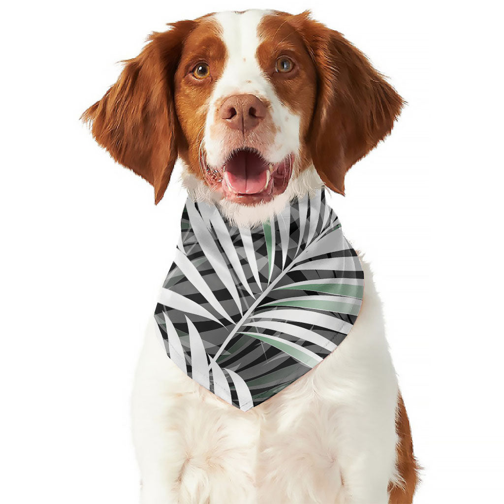 Black White Tropical Leaf Pattern Print Dog Bandana
