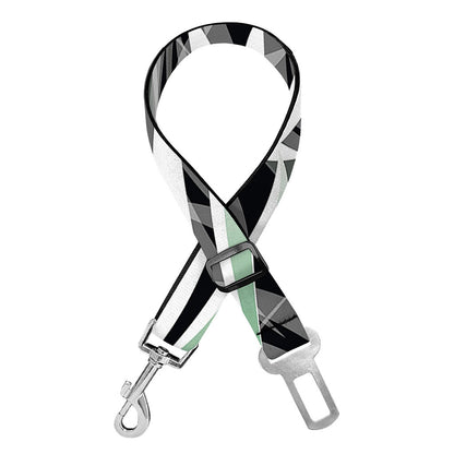 Black White Tropical Leaf Pattern Print Dog Seat Belt