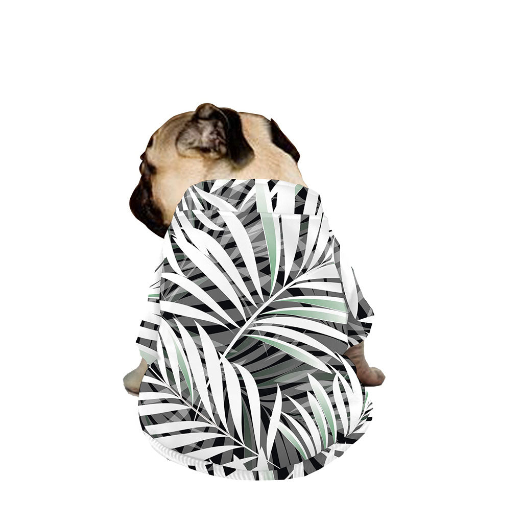 Black White Tropical Leaf Pattern Print Dog Zip Up Jacket