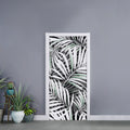 Black White Tropical Leaf Pattern Print Door Sticker