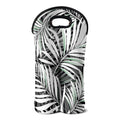Black White Tropical Leaf Pattern Print Double Neoprene Wine Tote