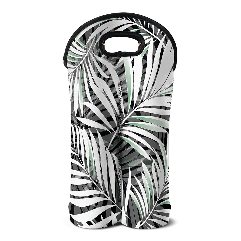 Black White Tropical Leaf Pattern Print Double Neoprene Wine Tote