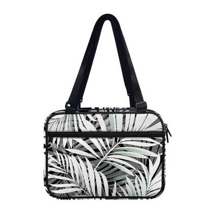 Black White Tropical Leaf Pattern Print Double Strap Bible Bag