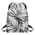 Black White Tropical Leaf Pattern Print Drawstring Backpack