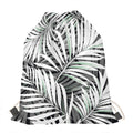 Black White Tropical Leaf Pattern Print Drawstring Bag