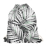 Black White Tropical Leaf Pattern Print Drawstring Bag