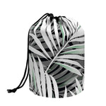 Black White Tropical Leaf Pattern Print Drawstring Makeup Bag