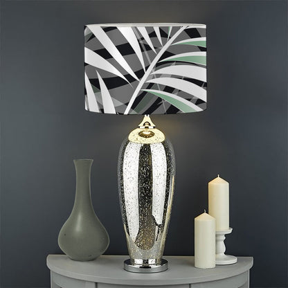 Black White Tropical Leaf Pattern Print Drum Lamp Shade
