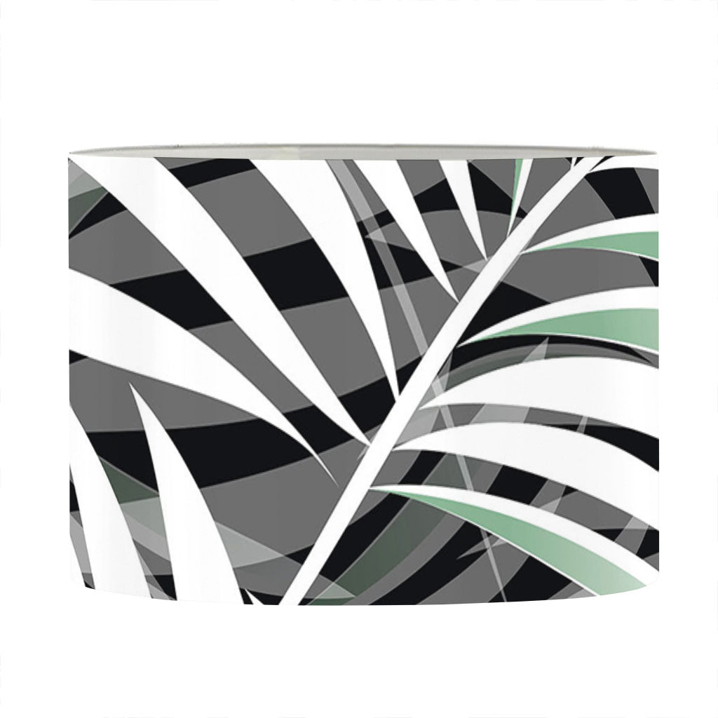 Black White Tropical Leaf Pattern Print Drum Lamp Shade