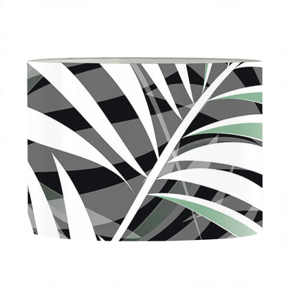 Black White Tropical Leaf Pattern Print Drum Lamp Shade