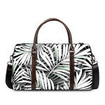 Black White Tropical Leaf Pattern Print Duffle Bag