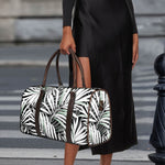 Black White Tropical Leaf Pattern Print Duffle Bag