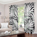Black White Tropical Leaf Pattern Print Extra Wide Grommet Curtains