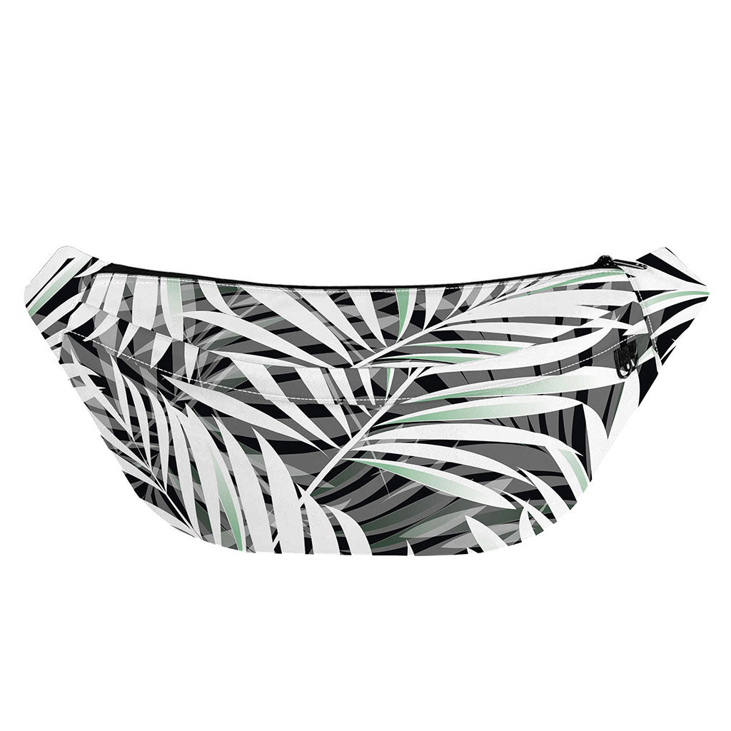 Black White Tropical Leaf Pattern Print Fanny Pack