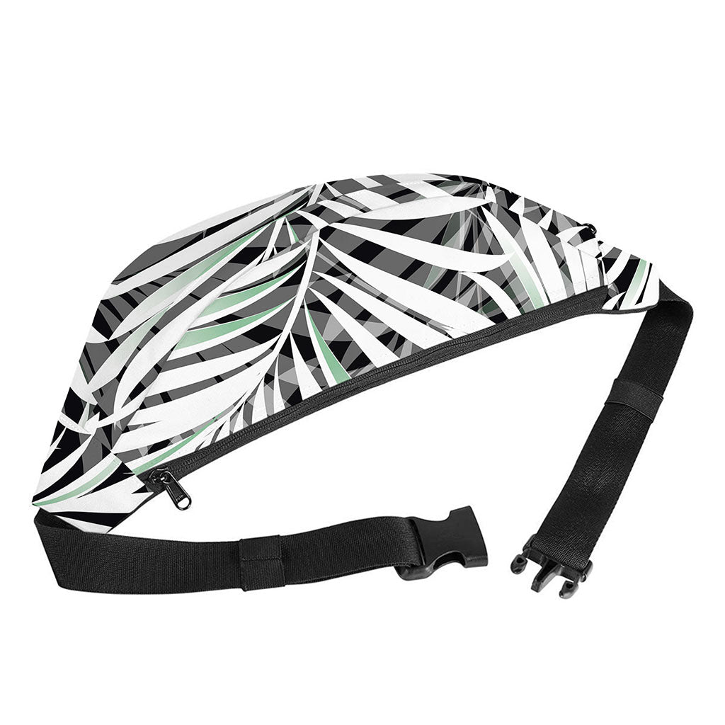 Black White Tropical Leaf Pattern Print Fanny Pack
