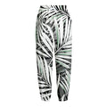 Black White Tropical Leaf Pattern Print Fleece Lined Knit Pants