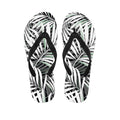 Black White Tropical Leaf Pattern Print Flip Flops