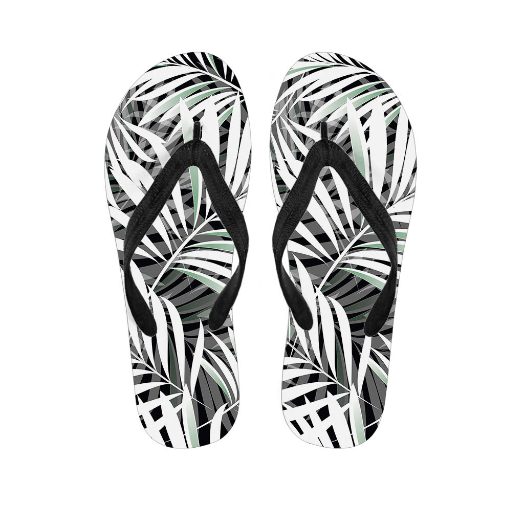 Black White Tropical Leaf Pattern Print Flip Flops