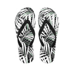 Black White Tropical Leaf Pattern Print Flip Flops