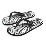 Black White Tropical Leaf Pattern Print Flip Flops